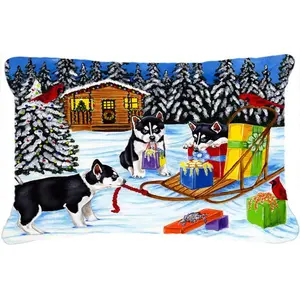 Christmas Mush Siberian Husky Fabric Decorative Pillow