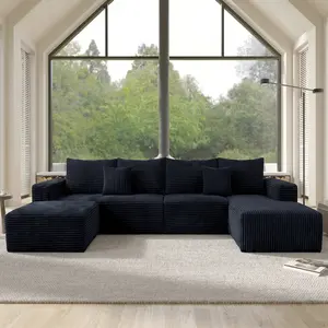 【Deals For You】Joylsle 137"W x 59"D x 22"H Comfy Corduroy Modular Sectional Sofa, Convertible L/U-Shape Layout for Family Gathering & Movie Night, Flexible 6-Seat Living Room Furniture Set, 3 Packages Includes 1 Chaise, 1 Ottoman & 2 Throw Pillows，couches