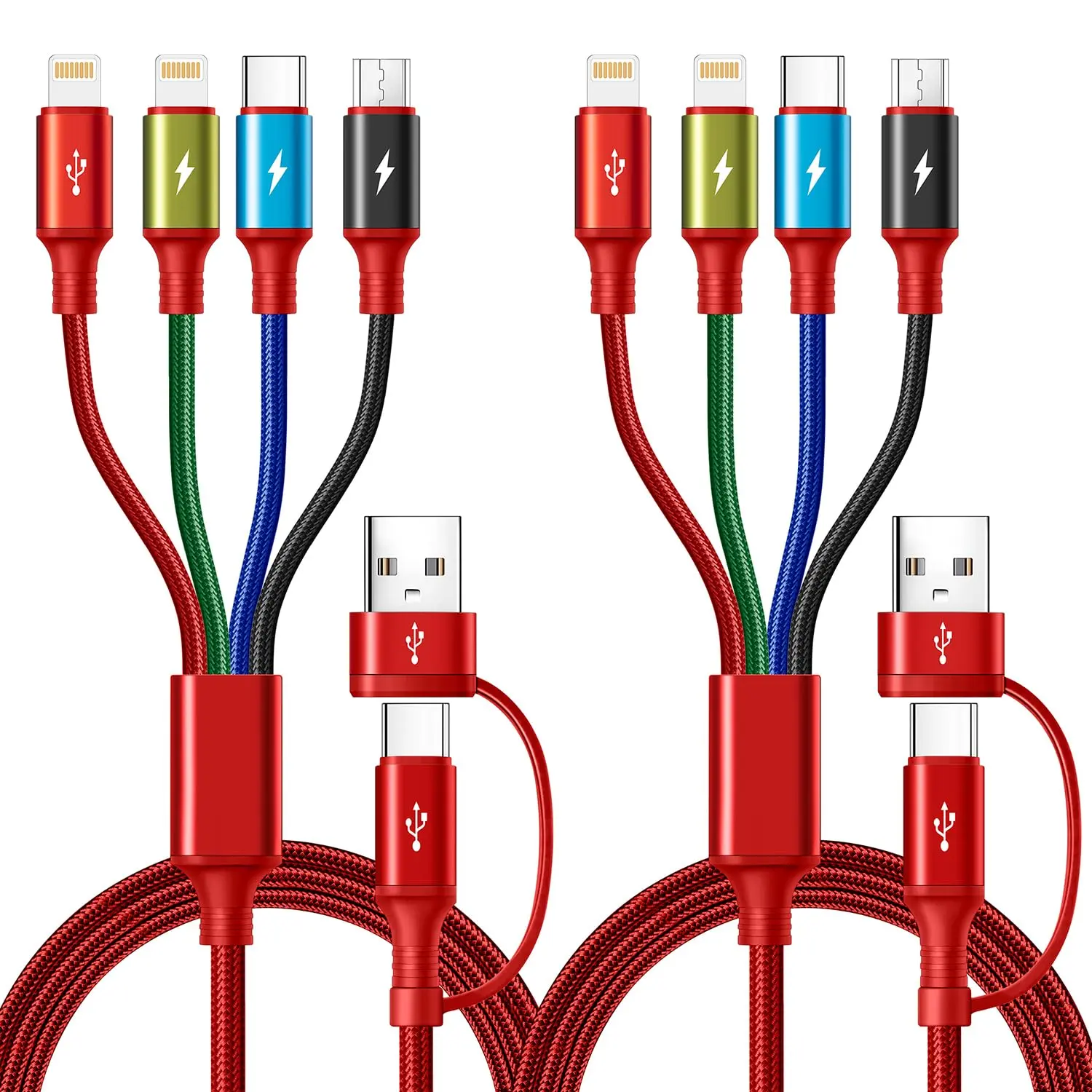 6 in 1 Multi Charging Cable 4A, USBA/C Charging for Multiple Devices| USB A/C Ports Phone Charger Cord, Travel Charger for iPhone17-12/Androids/Pad, Car, Camping and More, 2Pack 6FT
