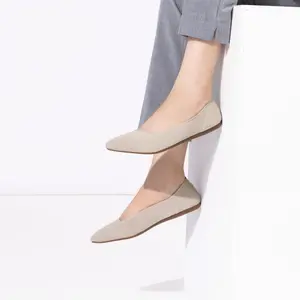 Flatgios Pointed-Toe Flat Knit Dress Shoes Comfortable Women's Shoes Women's Classic Soft Shoes Beige-11