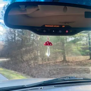 Mini Mushroom Car Charm, Crystal Suncatcher, Auto Rearview Mirror Accessories, Cute Dainty Minimalist New Car Gift For Her, BOHO Fairy Decor