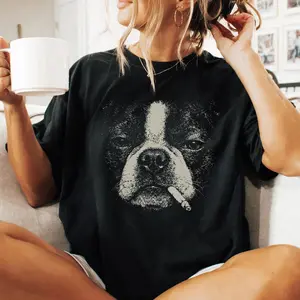 Comfort Colors Smoking Boston Terrier T-Shirt - Vintage  Grunge Boston Dog Graphic Tee, Funny Dog Face , Comfort Colors Meme, Boston Mom Dad Gift