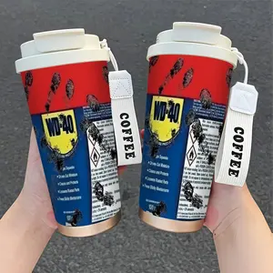 1pc WD-40 Lubricating Oil  Print, 18oz Stainless Steel Travel Mug, Dual-Layer Insulated Coffee Cup with Lid & Handle, Reusable Hand Wash Only