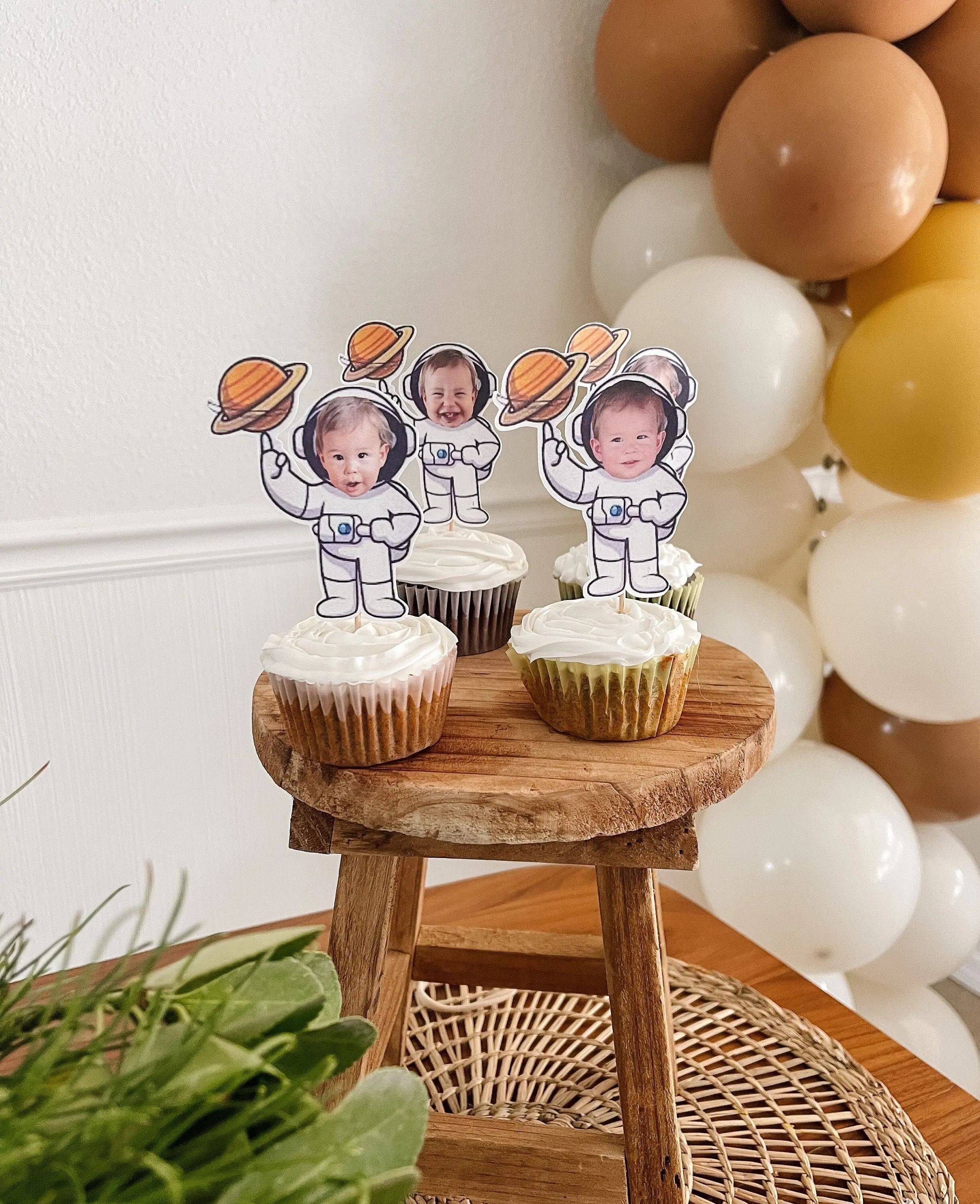 Personalized Astronaut Cupcake Topper – First Trip Around the Sun Space Party