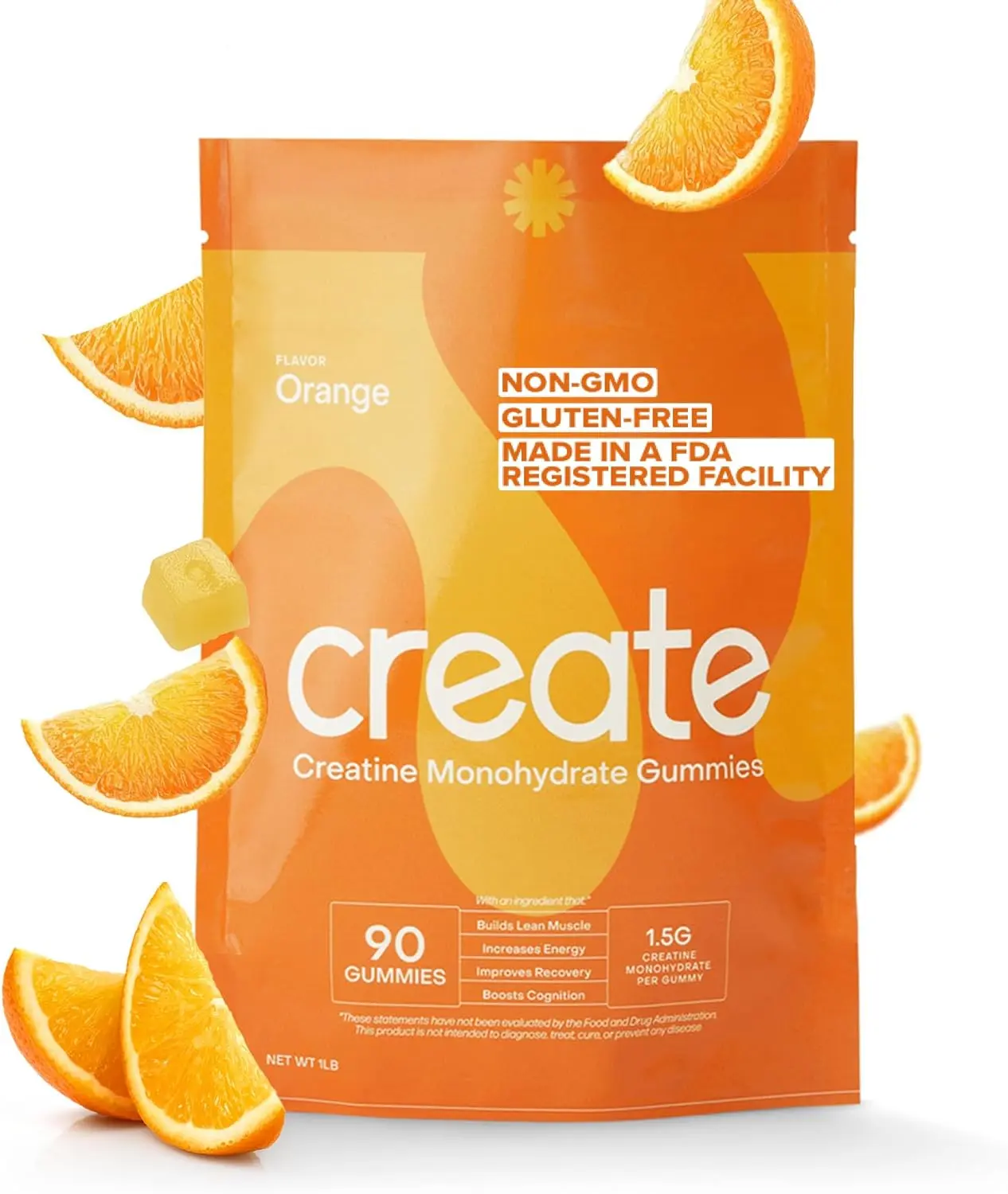 Create Creatine Monohydrate Gummies for Men & Women, Boost Focus, Strength, and Endurance, Anti-Melting Formula, Vegan, Gluten-Free, Non-GMO, 1.5g o