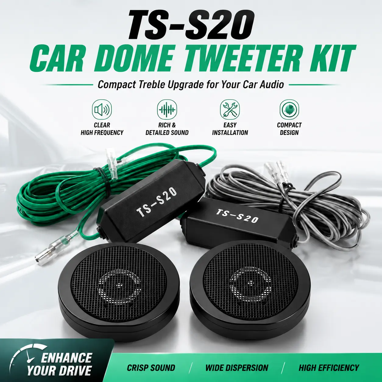 2026 TS-S20 3/4 In Compact Dome Car Tweeters Pair Set - 200W Max, 50W RMS, 8 Ohm, High Pass Filter, 92dB Direct Drive, 3kHz-26kHz, Dual Mount, Car Stereo Upgrade, DIY Install for Most Vehicle Audio Systems