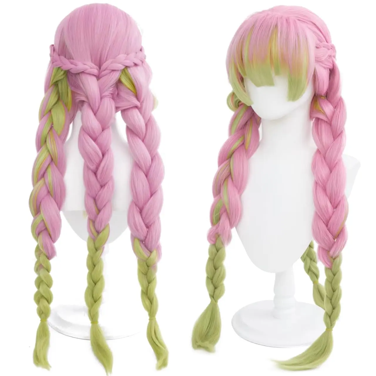 Cosplay Wig Pink Green Mixed Natural Synthetic 3 Braids Hair Bangs Halloween,Christmas,Daily Fashion,Anime and Gaming Expo,Fancy ball