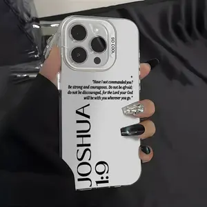2026 New Stylish Inspirational Typography Phone Case for iPhone All Models Transparent Frame Anti-Drop Protective Shell Joshua 1:9 Design