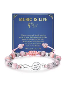 Zebra Music Bracelet Guitar Note Beaded Braided Handmade Jewelry, Stylish Zebra Design Musical Accessory