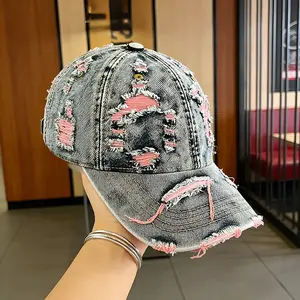 Washed Denim Ripped Baseball Cap for Men Outdoor Sun Protection Retro Style Versatile for Hiking Biking and Casual Outfits Comfortable and Stylish