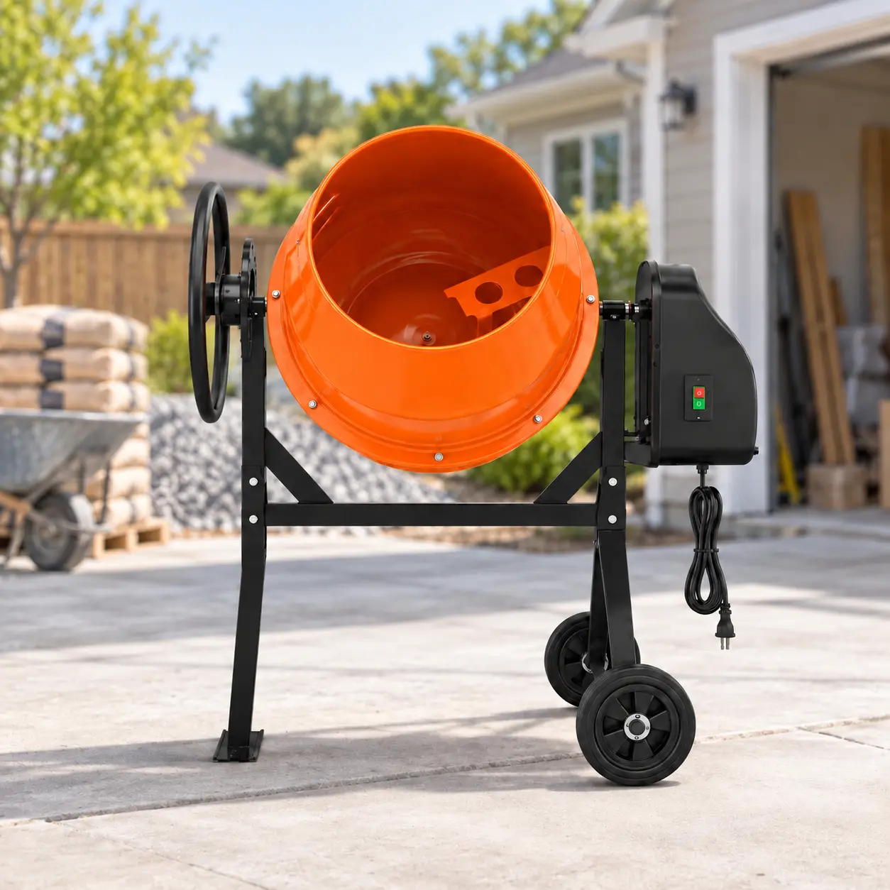 Electric Cement Mixer 4.3 Cu.Ft Portable Concrete Mixer Machine, 450W 3/5HP Motor with 360° Tilting Drum, Heavy Duty Steel Frame & Wheels for Concrete, Mortar, Stucco, Feed Mixing, Home & Jobsite Projects