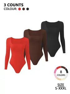 Sexy Simple Minimalist Casual Warm Slimming Seamless Bodysuit for Women, Long Sleeve Square Neck Swan Collar Thong Design Shapewear for Daily Wear, Tummy Control & Waist Slimming & Butt Lifting, Outerwear & Undergarment for Multi-Scene Wear