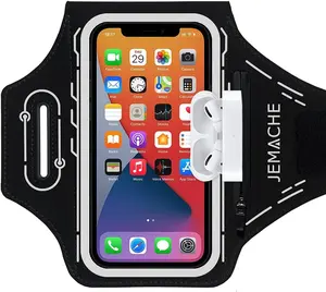 Unisex Functional Gym Workouts Phone Armband for iPhone 17/16/15/14/13/12 Pro Max Plus Air, with Adjustable Strap & AirPods Holder, Running Sports Accessory (Black)