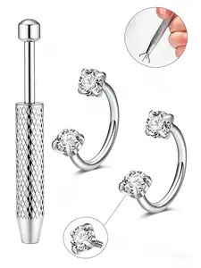 20g Horseshoe Nose Rings Set, Includes Piercing Cone Ball Clasp, 304 Stainless Steel Cubic Zirconia, Cz Threaded Nose Ring, Lip Brow Spiral Ear Jewelry