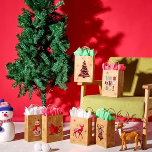 24 Pack Small Christmas Gift Bags With Tissue Paper