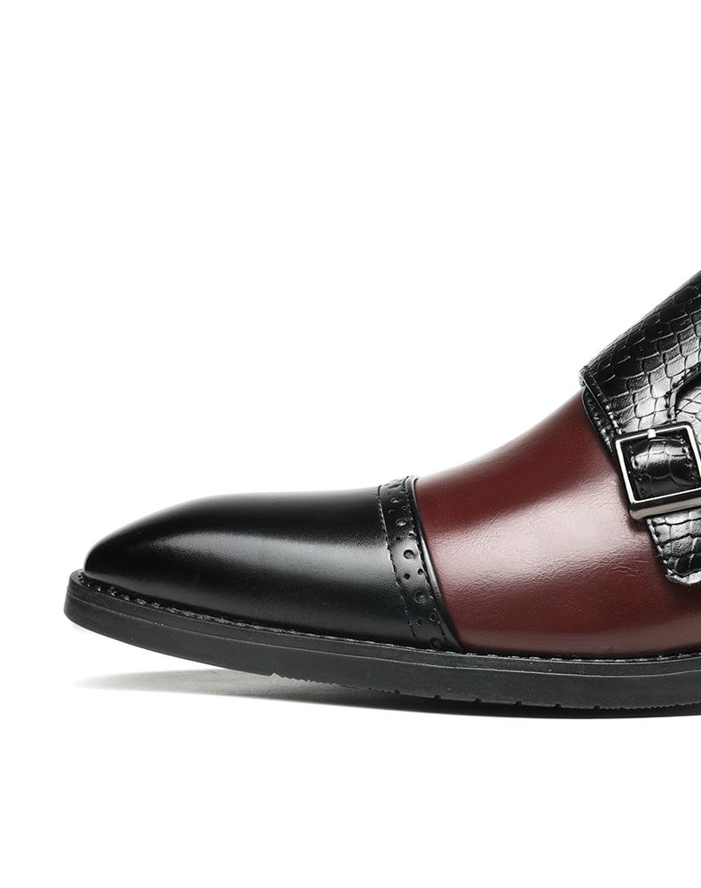 Men's Two-Tone Double Monk Strap Dress Shoes, Black & Burgundy Croc-Embossed Formal Leather Shoes97856