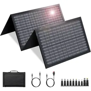 60W Solar Panel for Portable Power Station, Foldable Solar Panel with 12-18V DC Output/USB QC3.0/USB C(10 Changeable DC Adapters), Portable Solar Panels for Camping, Home, Travel, Rv