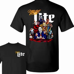 Horror Characters Chilling Cheer Lite .For Women. Graphic MillerMyersGift For Men.Miller Lite Halloween 2 Sides Tee T Shirt