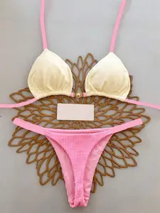 [Summer 2026 Collection] 2pcs Casual Cute Elegant Sexy Bohemian Floral Tie-Up Braided Bikini Swimwear, Beach Vacation, Spring/Summer