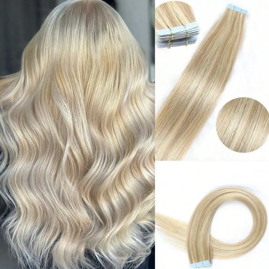 Jessie's Wig P18/613 Highlight Blonde 20pcs Tape In 100% Human Hair Extension 16-26Inch For Salon Silky Seamless Invisible  For Thin Hair Woman Natural Look #SummerWins #DealsForYouDays