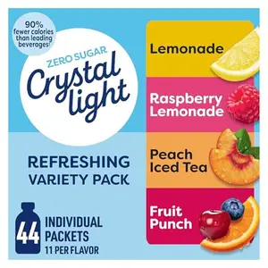Crystal Light Refreshing Drink Mix Variety Pack, 44 Packets, for Convenient Hydration, Lemonade, Raspberry Lemonade, Peach Iced Tea, Fruit Punch, Natural and Artificial Flavor, Zero Sugar, 4.18 oz