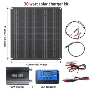 30 Watt Portable Solar Charger with USB Interface Inverter & Controller Camping Outdoor Power Supply Solar Panel Kit hpbc Monocrystalline Silicon High Conversion Solar Panels