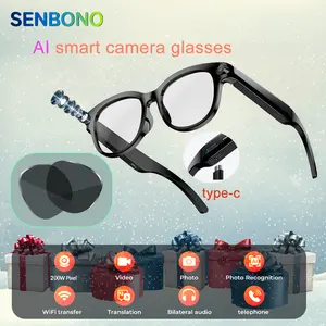 SENBONO Wearable Smart Glasses with Camera, HD Video Recording, Bluetooth Open-Ear Audio, Wireless Calling, Lightweight Casual Design, 290mAh Long-Lasting Battery, Android & iOS Compatible for Daily, Sports Use