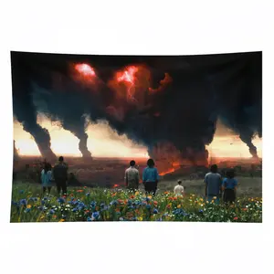 Stranger things Tapestry, Banner for Bedroom, Living Room, College Dorm Wall Decor Decorative Light Peach Print