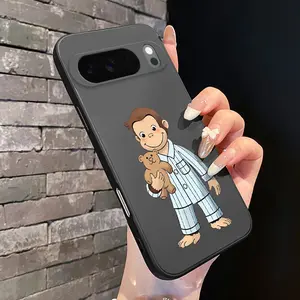 Rounded Edge Phone Case for Google Pixel 10 9 XL 8 7 Pro A  Monkey's Teddy Hug Pattern Anti-Scratch Shockproof TPU Bumper Drop-proof Cover Cellphone Protective