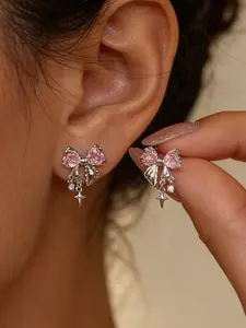 Women Y2K Bow Zircon Earrings, Korean Fashion Unique Ear Studs, Butterfly Earrings, Party Jewelry Gift for Girls, Trendy Accessory