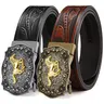 Men’s Western Style Heavy Duty Leather Automatic Ratchet Belt - Distressed Silver Buckle, Gold Embossed Horse, Exquisite Floral Embossed Polyurethane Strap, Father's Day Gift for Papa, Cowboy Accessories for Adults