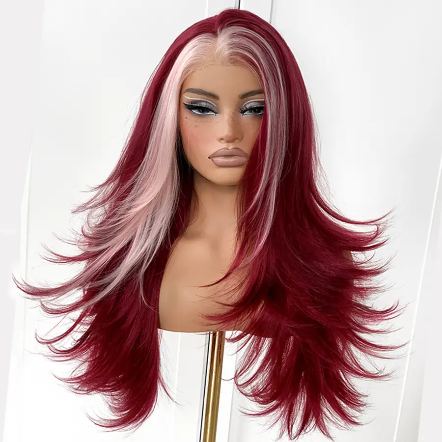 MITIMES Falling Feather Ultra Multi-Layered Lace Front Wig 13x6 HD Transparent 26Inches Glueless Synthetic Wig, Pre-Plucked & Pre-Cut, Heat-Resistant Fiber, Full Voluminous Natural Hairline, Breathable Cap for Daily, Party, Travel, Cosplay Beginner Ready