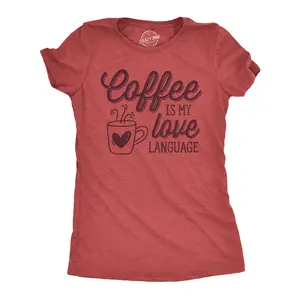 Womens Funny T Shirts Coffee Is My Love Language Caffeine Graphic Tee Funny Womens T Shirts Cute Vintage Fashion Casual Ladies T-Shirt Gift Funny Coffee Top Women's Novelty Tees Red -