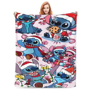 DISNEY CLASSIC Lilo & Stitch Christmas Collage Soft Throw Blanket - Cute Festive Stitch Patterns Plush Blanket for Bedroom, Sofa, Christmas Decor & Gift