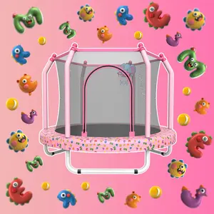 Mersco 55 inch Toddler Trampoline Mini Trampoline for Kids with Enclosure and Basketball Hoop Pink Small Trampoline Gift ，cute girly gifts