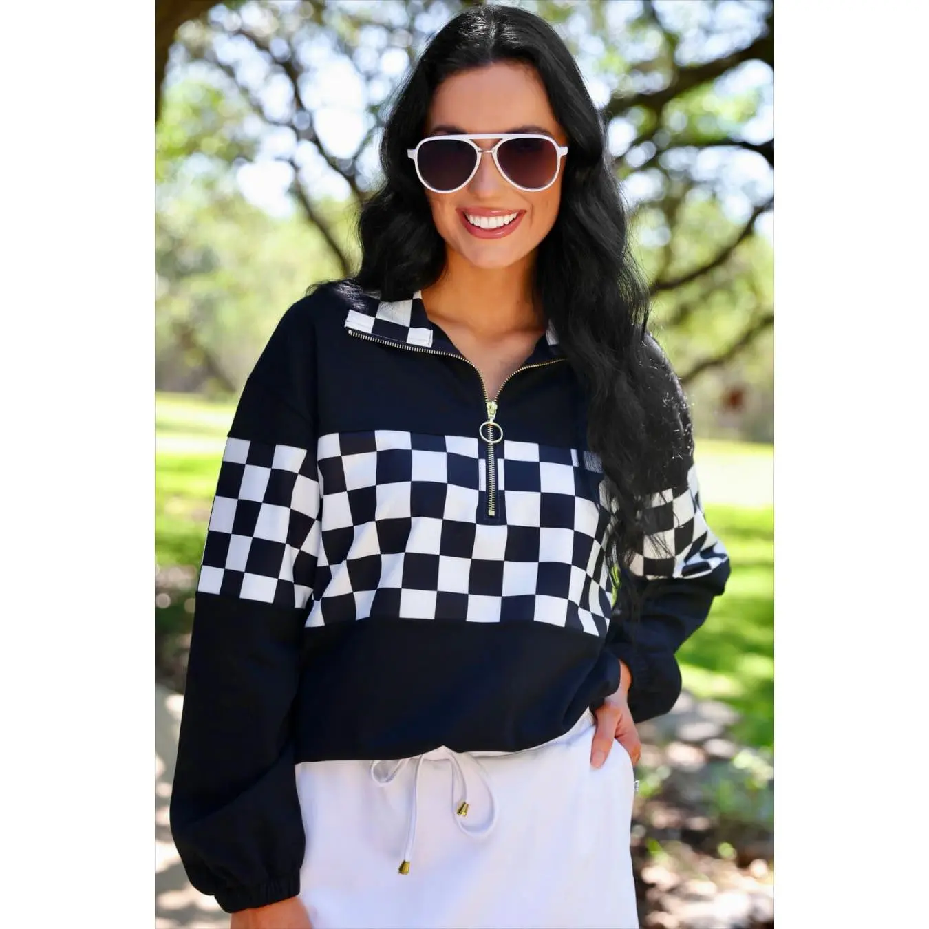 End Zone Checkered Pullover- Black