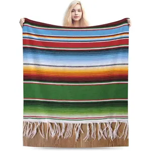 Mexican Style Throw Blanket Mexican Traditional National Blanket Super Soft Flannel Throw Blanket Lightweight Plush Fuzzy Bed Blanket for Bedding Sofa and Travel