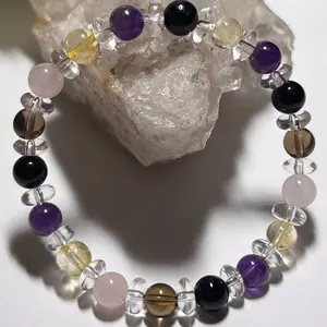 Amethyst, Citrine, Black Tourmaline, Rose Quartz,Clear Quartz, and Smokey Quart Crystal Healing Bracelet. 6mm Grade 6A stones.