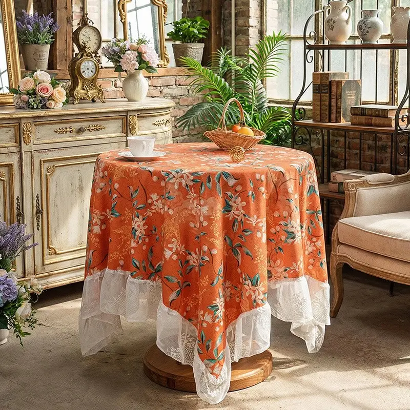Lace Edge Tablecloth, High-End Vintage Style French Medieval Nordic Mink Velvet Lace Tablecloth, Luxury Rectangular Table Cover