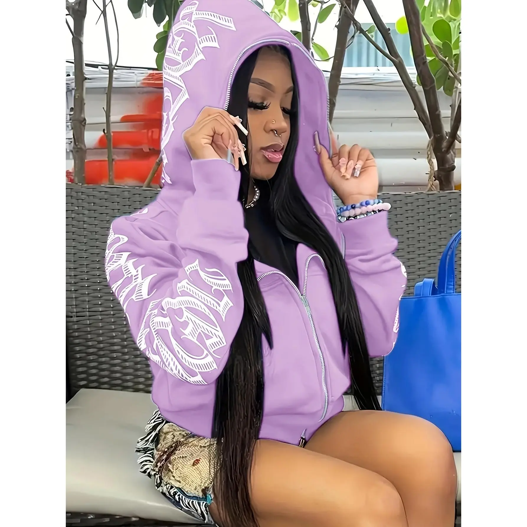 2025 Spring & Autumn New European and American Style Women's Hoodie, Letter Print Punk Long Sleeve Sweatshirt