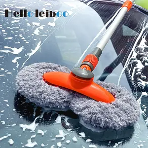 Leiboo Car Wash Mop with Long Handle, Microfiber Car Wash Brush with Replaceable Schneider Brush Head, Ergonomic