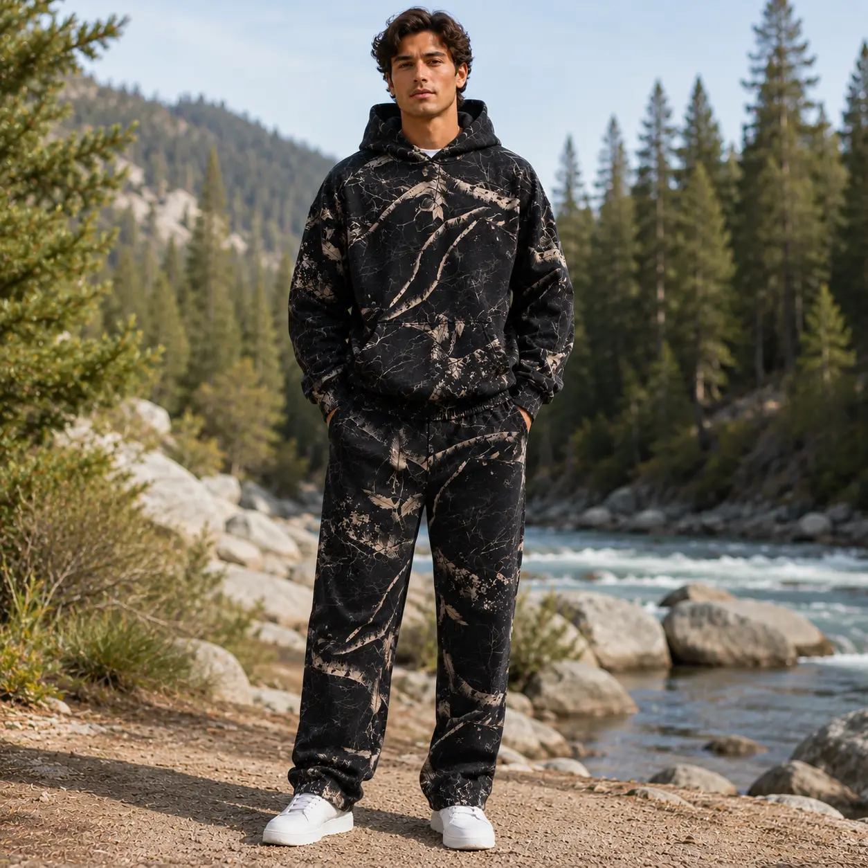 Realtree Camo Hunting Hoodie & Sweatpants Set for Men – Matching Woodland Print Pullover Hoodie & Loose Fit Pants, Outdoor Casual Outfit**