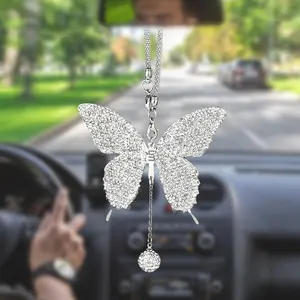 Shiny Butterfly Car Hanging Ornament, Cute Rearview Mirror Decoration, Women's Auto Accessories, Lucky Gift Charm, Fits All Cars, Girly Car Accessories