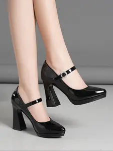 Women's Chunky Heel Mary Jane Shoes, One Strap Pointed Toe High Heels, Vintage Commuter Versatile Single Shoe, Classy Elegant Stylish Footwear