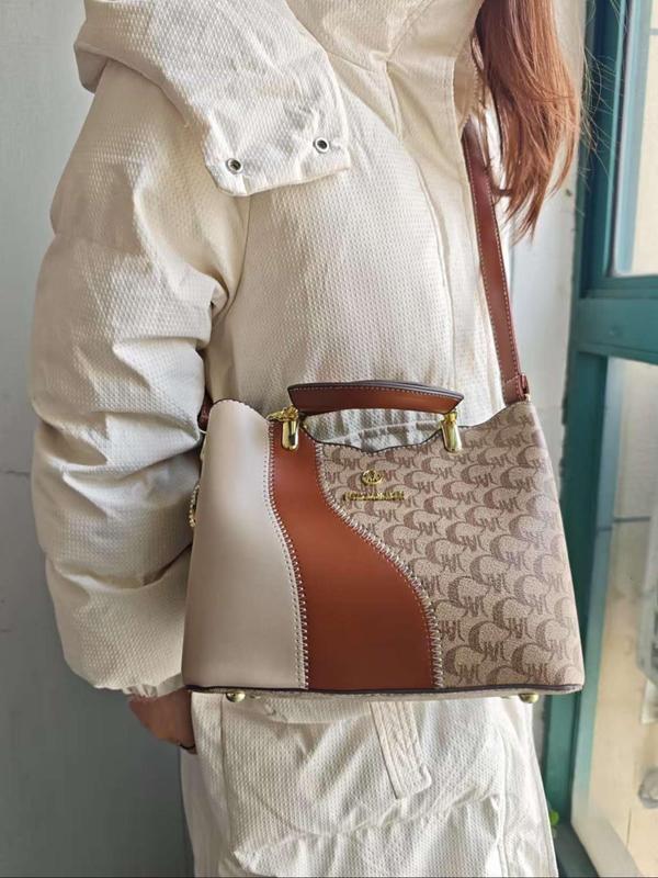 Classic Fashion Versatile Shoulder Bag, High-End Vintage Print Crossbody Backpack, Large Capacity Women's Bag, Casual Handbag Satchel, Casual Geometric Pattern