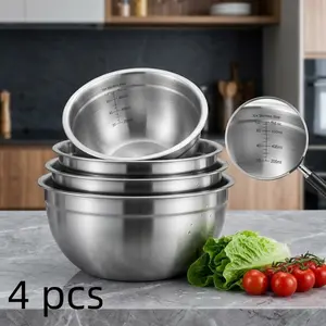 4-Piece 304 Stainless Steel Mixing Bowl Set with Measurement Markings, Deep & Thick for Mixing, Prepping & Serving, Meal Prep Bowls