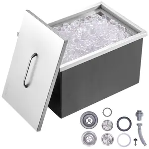 40 Qt Drop-in Stainless Steel Ice Chest, 22Lx17Wx12H Storage Bin for Ice Cubes, Commercial Cooler with Cover, Drain-Pipe and Drain Plug Set, for Outdoor Kitchen, Bar
