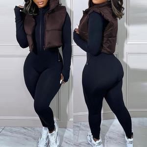 ChicMe Winter Women's Quilted Puffer Gilet Zip Up Casual Collar Vest with Pockets Polyester Plain Jacket
