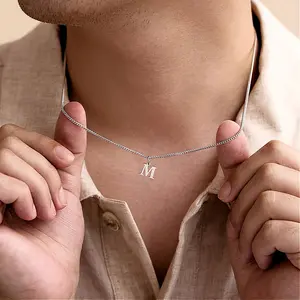 [Men's Initial Necklace] Metal Initial Necklace for Men - Minimalist Style Letter Pendant Jewelry for Husband, Boyfriend - Elegant Design & Exquisite Craftsmanship - Valentine's Day, Father's Day & New Year Gift