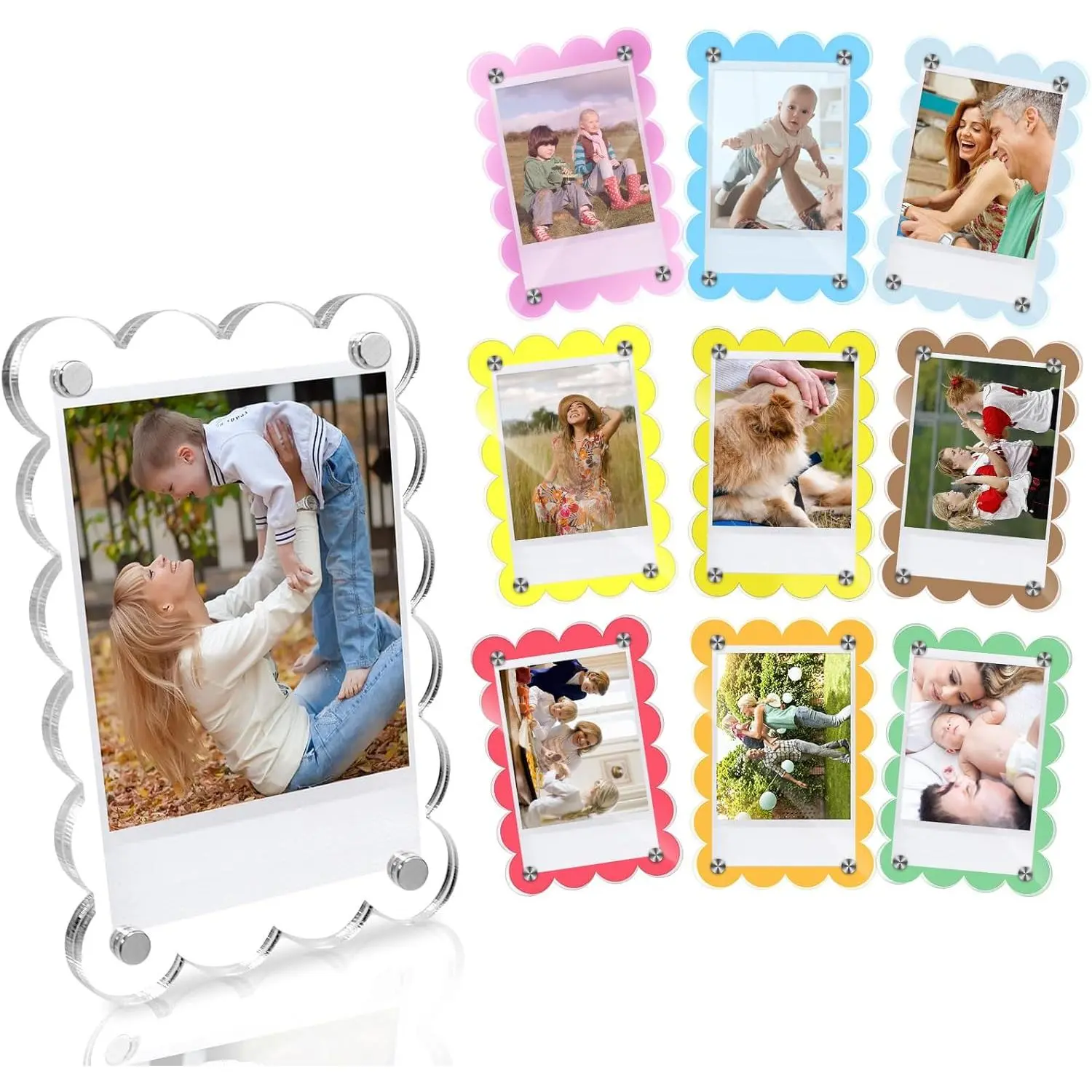 Frame For Magnet Collection 10 Pack 2.36 x 3.54 Inch Acrylic Fridge Magnetic Frame Scalloped ...